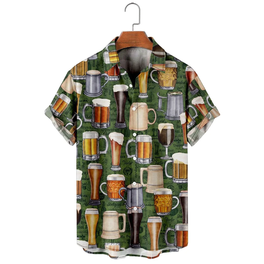 HX Fashion Men's Shirts Hawaiian Polynesian Beer 3D Printed Casual Shirt Short Sleeve Beach Shirt Camisas Dropshipping