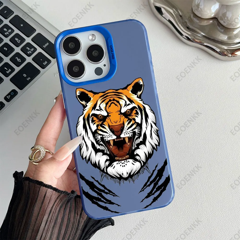 Casing iPhone ringan dengan pola kepala harimau, casing ponsel canggih untuk iPhone 16 15 14 13 12 11 Pro Max 7 8 14 15 16 Plus X XR XS Max