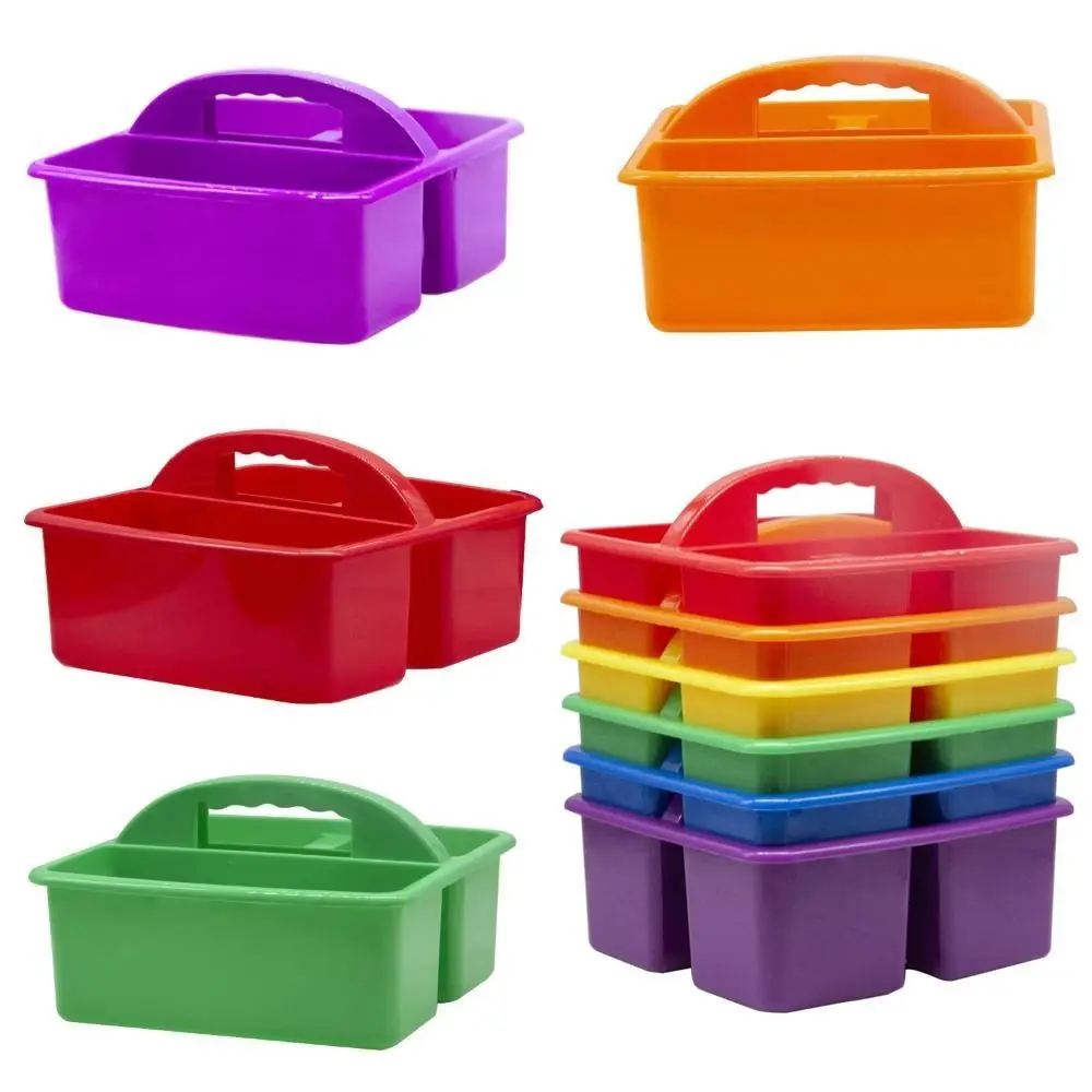 6Pcs/Set 3 Compartments Plastic Storage Organizer Stackable Colorful Desktop Storage Box with Handles Portable