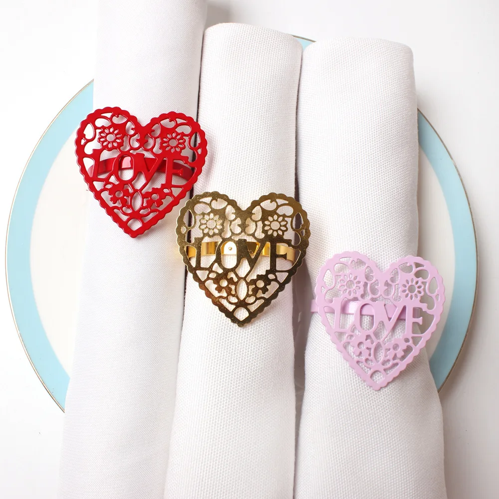 Romantic Heart Napkin Ring Babi Pink Napkin Holder for Bridal Shower Valentine Wedding Christmas Table Decoration, 3 Pcs, 5Pcs