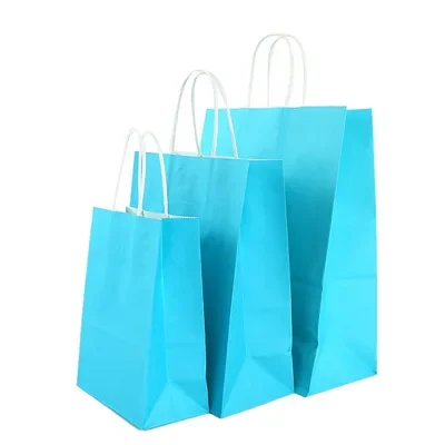 20/40/50/80pcs/lot Blue paper bag with handle Wedding Party Favor Paper Gift Bags 21*15*8cm