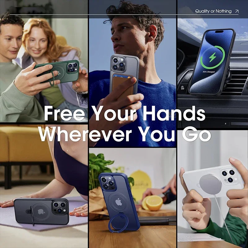 Translucent Magnetic Phone Case with Ring Kickstand for iPhone 16 15 14 Pro Max Plus 13 12 11 Slim Cover Funda iphone  Fundas