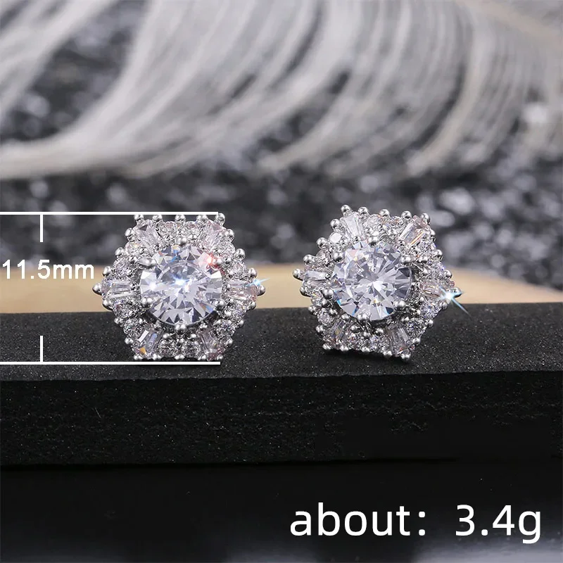 Huitan Sparking Luxury Cubic Zirconia Stud Earrings Female Hexagonal Shaped Brilliant Ear Accessories Exquisite Wedding Jewelry