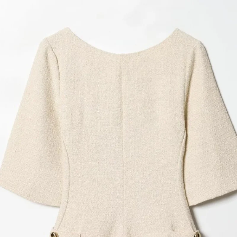 Minivestido de verano de dos tonos de media manga de tela de rizo para mujer, diseño sin espalda, moda fresca, traje para fiesta en la playa y discoteca