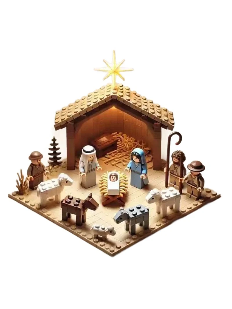 Kerststal MOC Bouwstenen Model Jezus Herder/Schapen Compatibel met LEGO Bricks Speelgoed Kerst Paasgeschenken - afbeelding 2