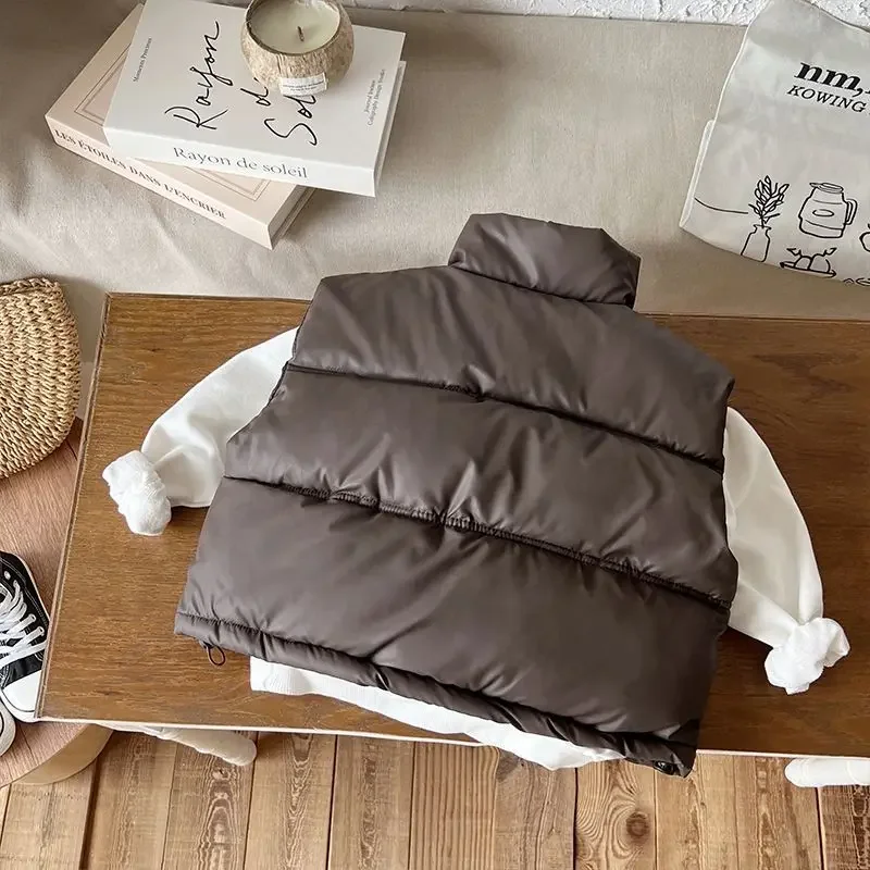 Neue Kinder-Weste aus Baumwolle mit Stehkragen, warme ärmellose Winterjacke für Jungen und Mädchen, verdickte modische Weste – Detail 8
