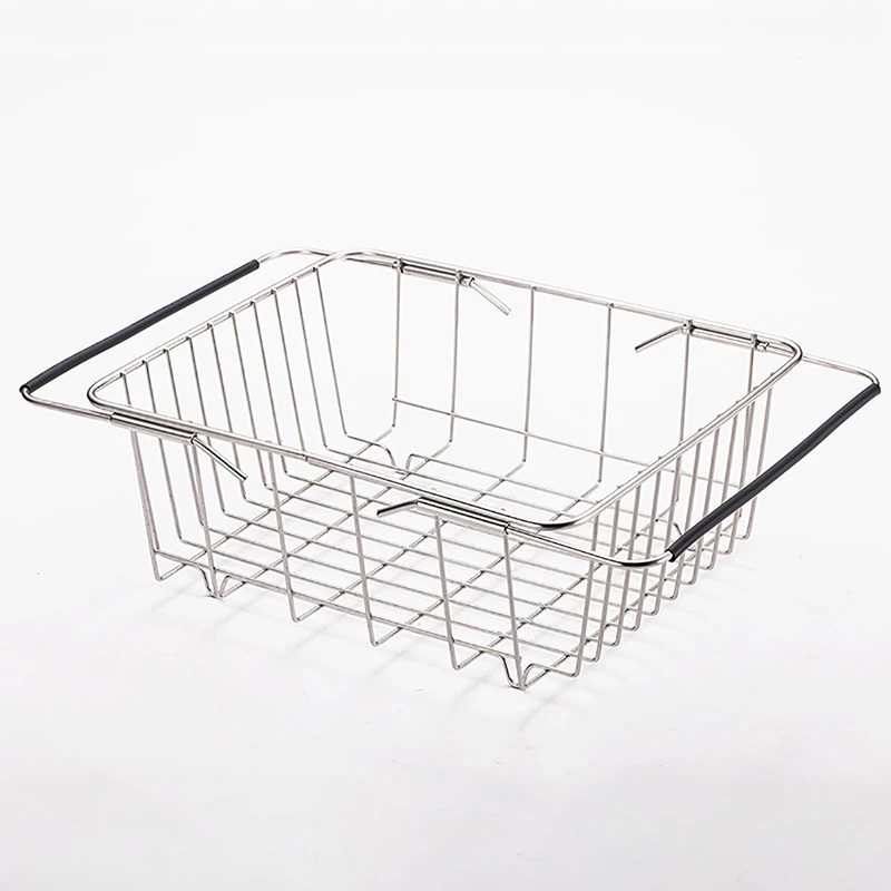 Kitchen Stainless Steel Draining Basket Retractable Over Sink Dish Rack Fruit And Vegetable Washing Basket Mesh Drain Rack