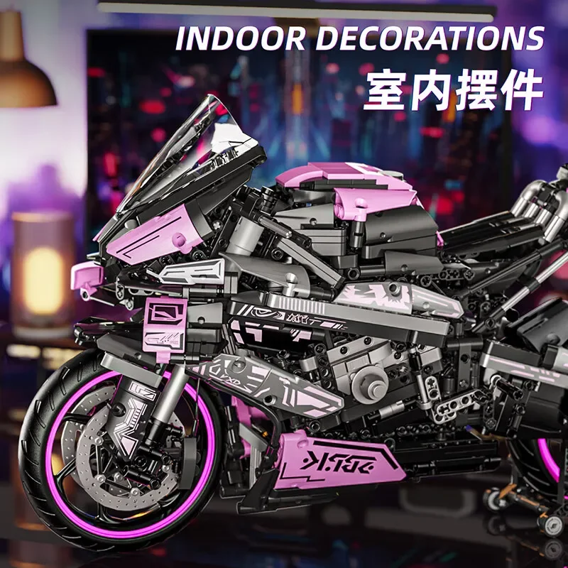 Blocs de construction de moto techniques M1000RR rose 1:8, 1920 pièces, briques à assembler MOC, jouets de moto de course, cadeau pour enfant et adulte