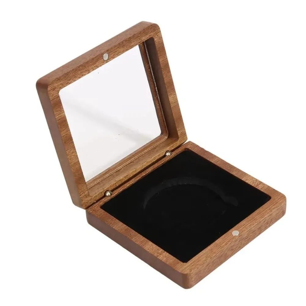 New Silver Coin Commemorative Coin Badge Box Black/White Badge Ancient Coin Collection Box Walnut Wood Window Box Gift Box - view 2