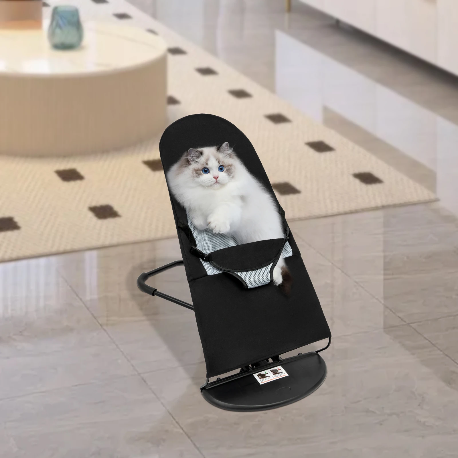 

Black, Pet Rocking Chair, Portable Foldable Pet Rocker Bed Racking Chair, 3-Level Adjustable Height, for Small Pets Under 15 kg