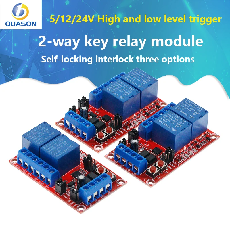 2 keys self-locking interlock one of three options Relay module High-low trigger 5V12V24V with switch light