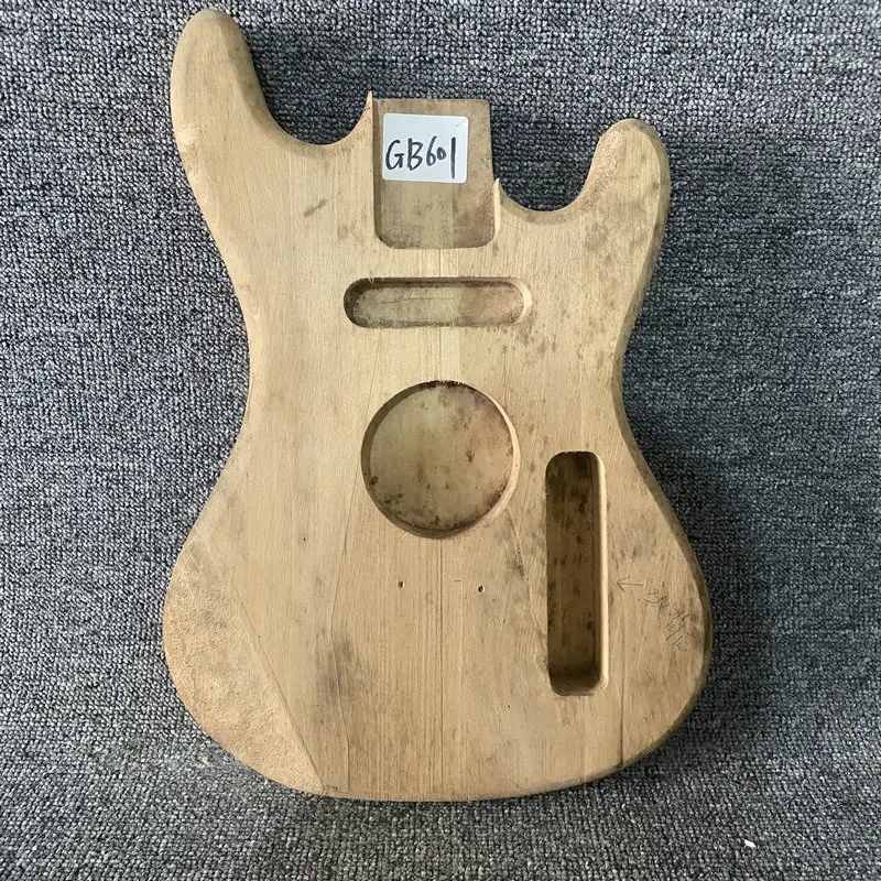 GB601 Mini and Travel Electric Guitar Unfinished Guitar Body in Solid Wood 1 Single Pickups with Speaker Active for DIY