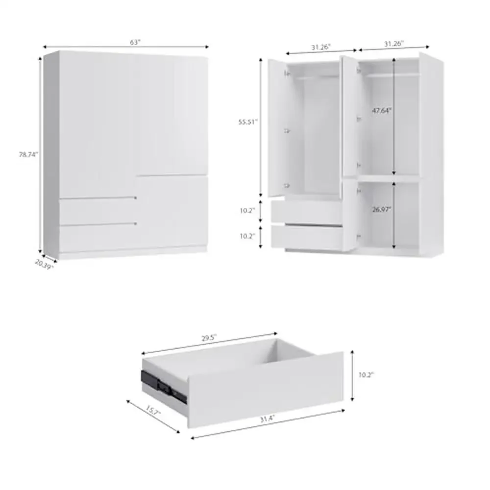 Modern White Wardrobe Armoire with Integrated Storage Solution