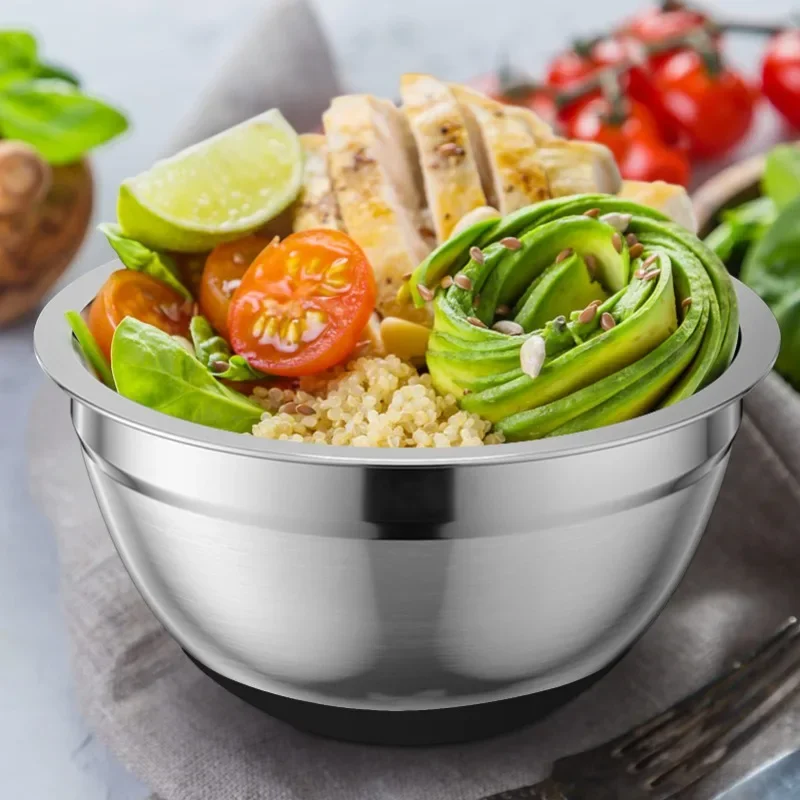 Stainless Steel Bowl with Airtight Cover Used for Baking Metal Salad Bowls with Anti Slip Properties