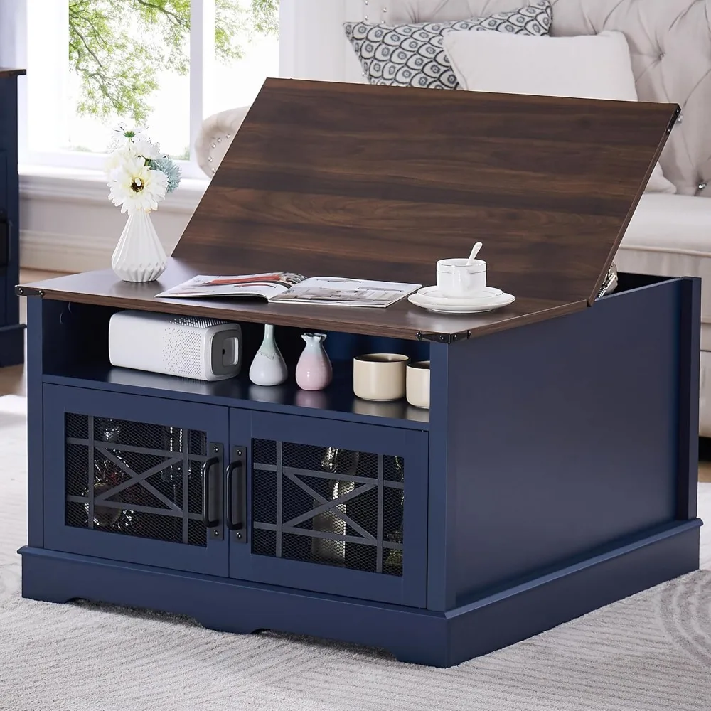 

Stylish Blue Coffee Table with Hidden Compartment and Storage for Living Room