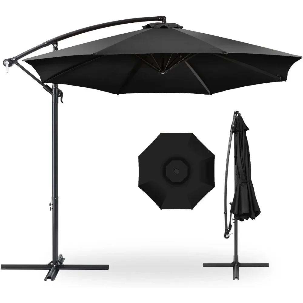 Patio Umbrellas, Umbrella with Easy Tilt Adjustment, Polyester Shade, 8 Ribs for Lawn and Garden, Hanging Market Patio Umbrella