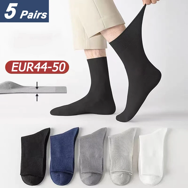 

5 Pairs/Lot Men's Cotton Socks New Styles Black Business Men Socks Soft Breathable Autumn Spring for Male White Big Size EU44-50