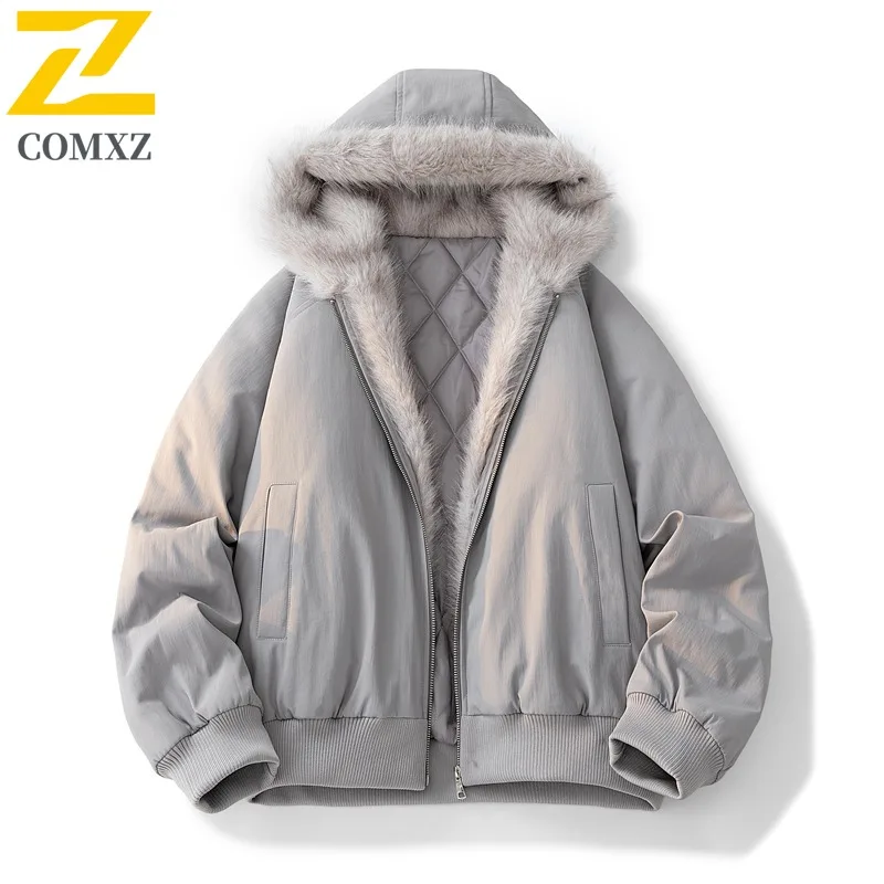 COMXZ سترة كلاسيكية عصرية بلون سادة مقاومة للرياح في الهواء الطلق مع قلنسوة وياقة من الفرو للتزلج عالية الجودة سترة مبطنة للرجال سترات مبطنة #3