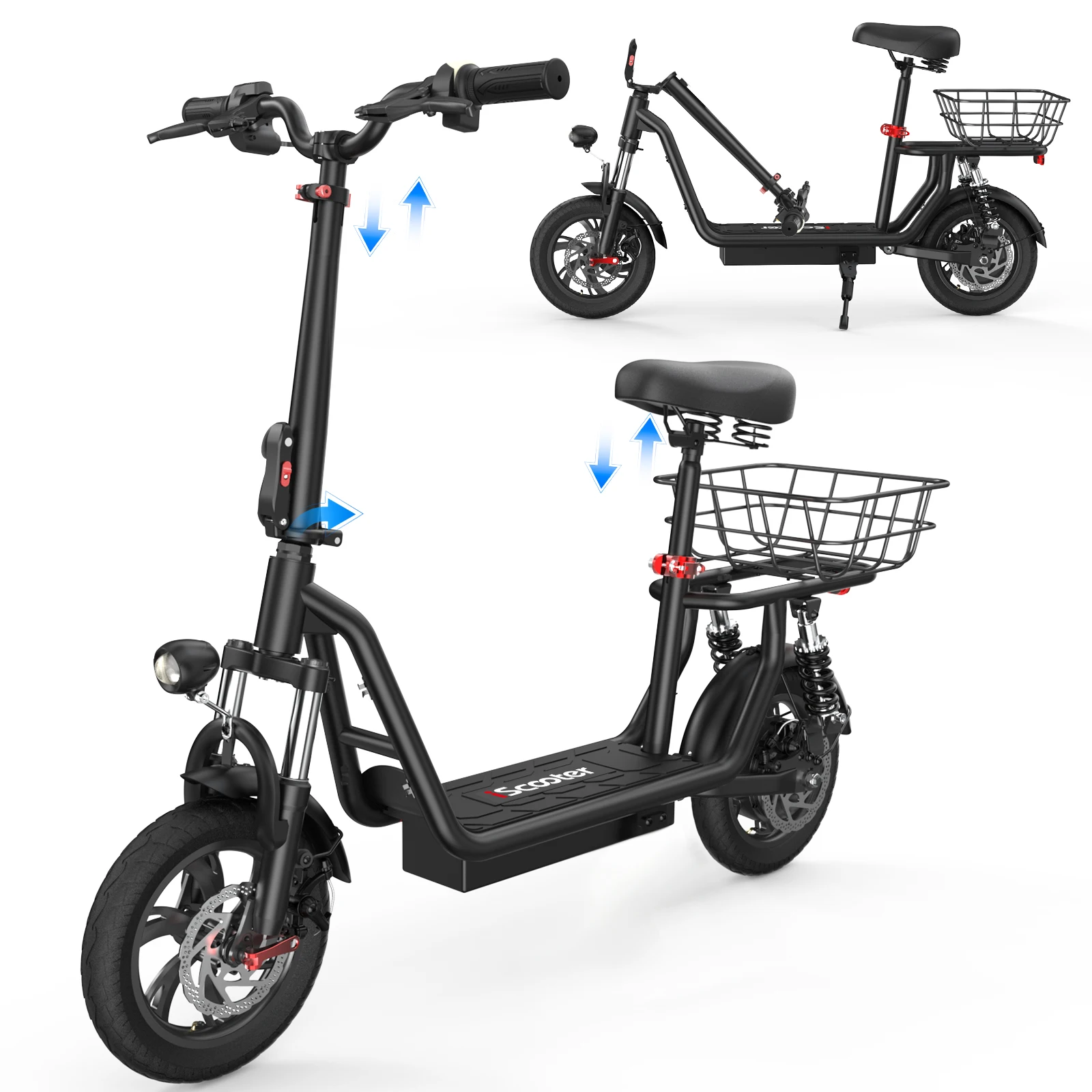 IScooter I12 Elektrische Scooter Met Zadel En Afneembare Mand 12 Inch Banden Opvouwbare Kick EScooter 36V 7.5Ah Max Bereik 35km Mobiliteits Scooter