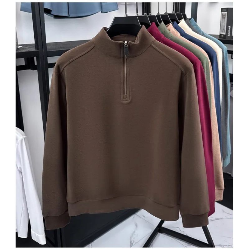 

Men's Solid Color Pullover Fashion Casual Stand Collar Zipper Long Sleeve Sweatshirt Autumn and Winter Top