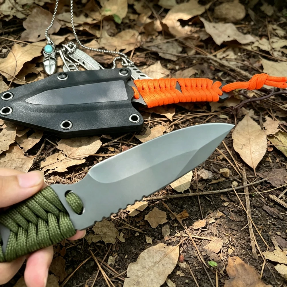 Durable Outdoor Fixed Knife Nylon Rope Handle Camping Hiking EDC Multitools Wilderness Adventure Climbing Portable Cutter Gifts
