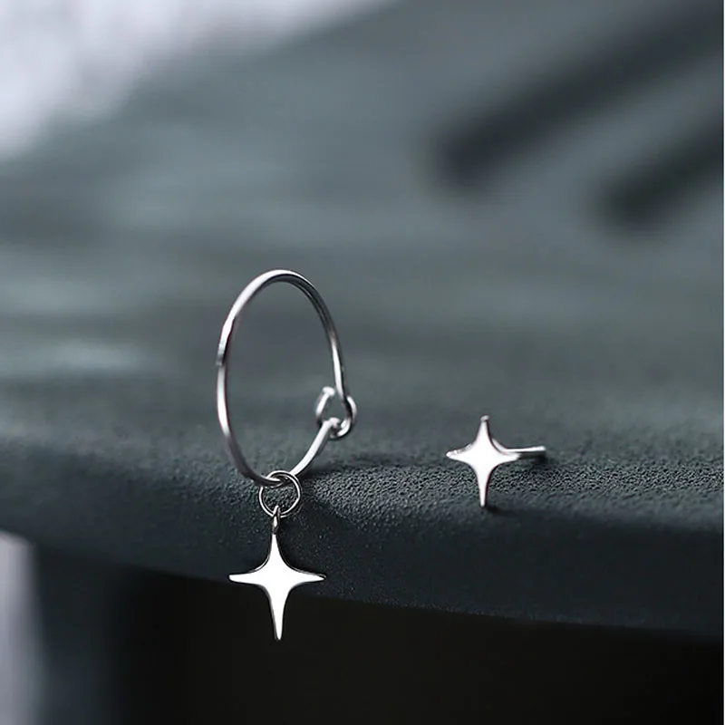 VENTFILLE 925 Stamp Asymmetrical Small Star Earrings for Women Personality Starlight Studs Earrings Korean Silver Color Jewelry