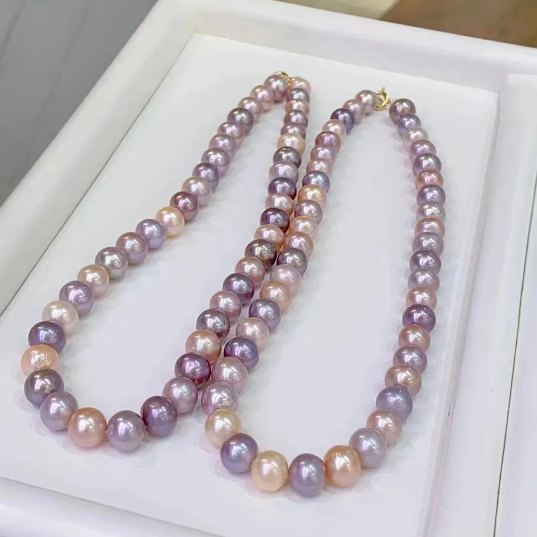 High Chic AAAA+ Fresh Water 10-11mm Round Light Purple Champagne White Genuine Pearls necklaces for Women Holidays Presents