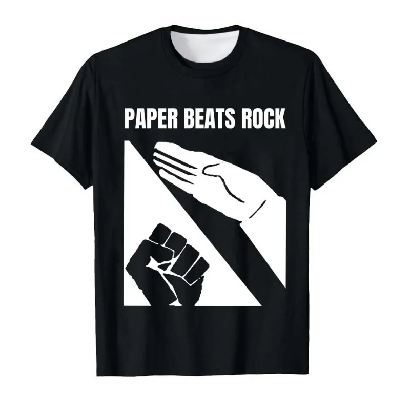 

Paper Beats Rock Meme T-shirt for Men and Women West Coast Hip Hop T-shirt Short Sleeve Oldschool Gangster Top