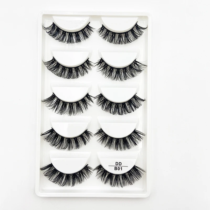 5 pairs/Tray Multi-layer flexible soft light weight Russia DD Curl strip Eyelashes with Supplier Provides