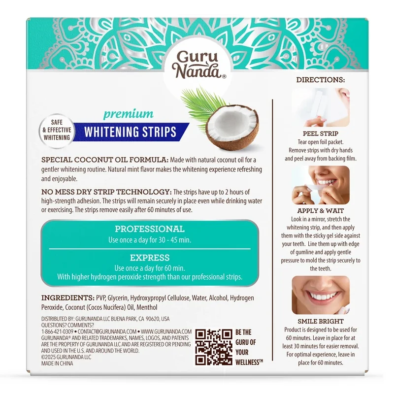 GuruNanda Teeth Whitening Strips 7 Days Treatment 7 Packets 2 Strips Each Non Slip Dry Strip Technology Gentle Yellow Teeth - view 5