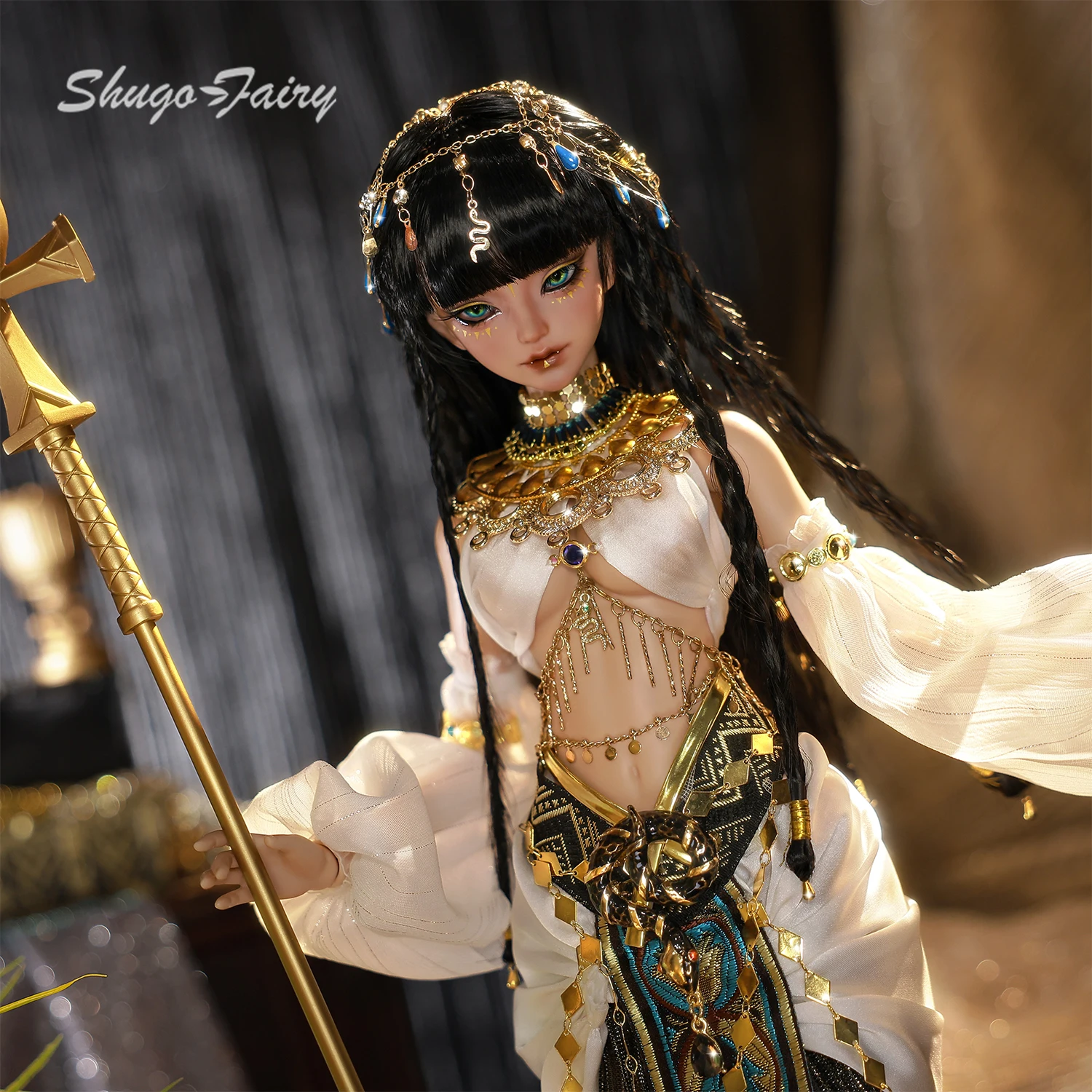 스네이크 B 이집트 뱀눈 BJD 1/4 풀세트 - 인간형 뱀 여신 우레이우스 & 수제 와스셉터 고대풍 슈가페어리