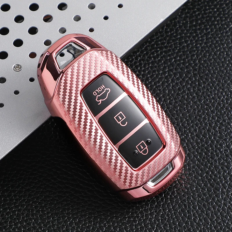 3 Buttons Carbon Fiber Soft TPU Car Key Case Cover for Hyundai I30 Ix35 Kona Encino Solaris Azera Accent TM Palisade Santa Fe - Image 4