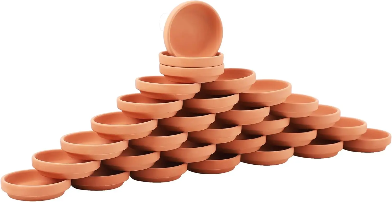 

30pcs Terra Cotta Saucer, 3-inch Small Mini Clay Pots Tray, Suitable for 3inch, 2.5inch, 2inch Succulents Nursery Pots