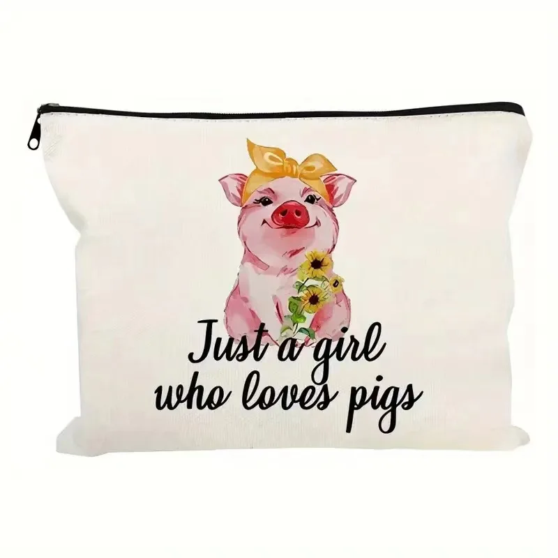 Women's Makeup Bag, Cute Pink Piglet Makeup Bag, Storage Bag, Linen Waterproof Zipper Bag