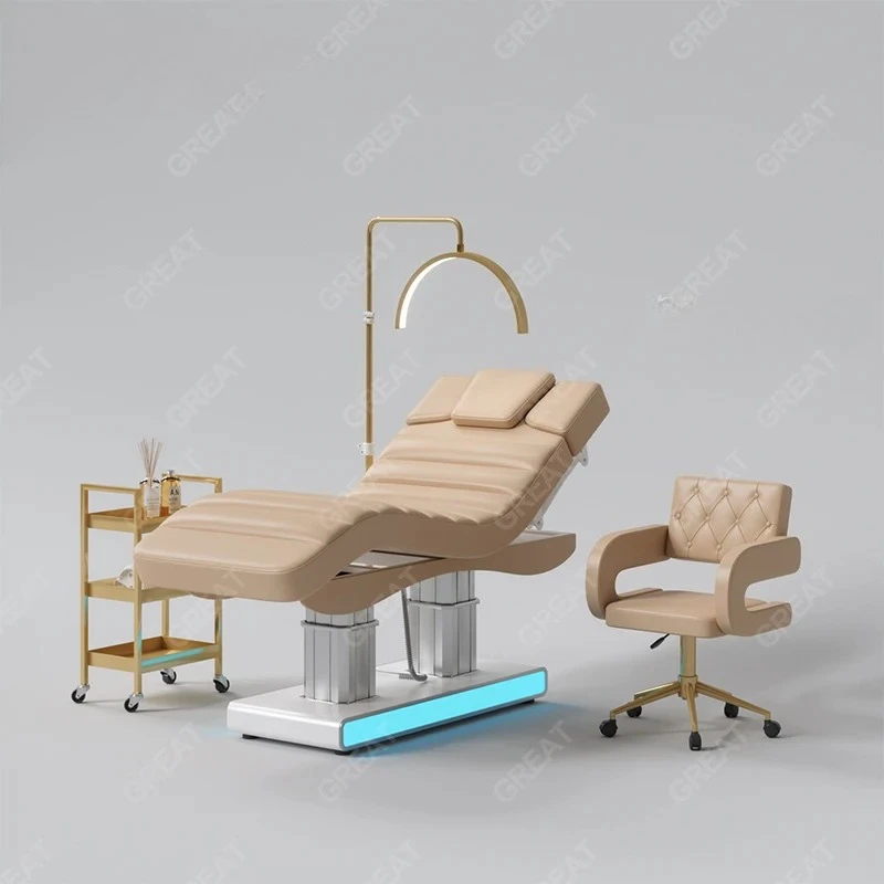 Lettino e lettino da massaggio per salone di lusso e resistente, lettino spa per clinica con trattamento elettrico reclinabile a 4 motori con illuminazione