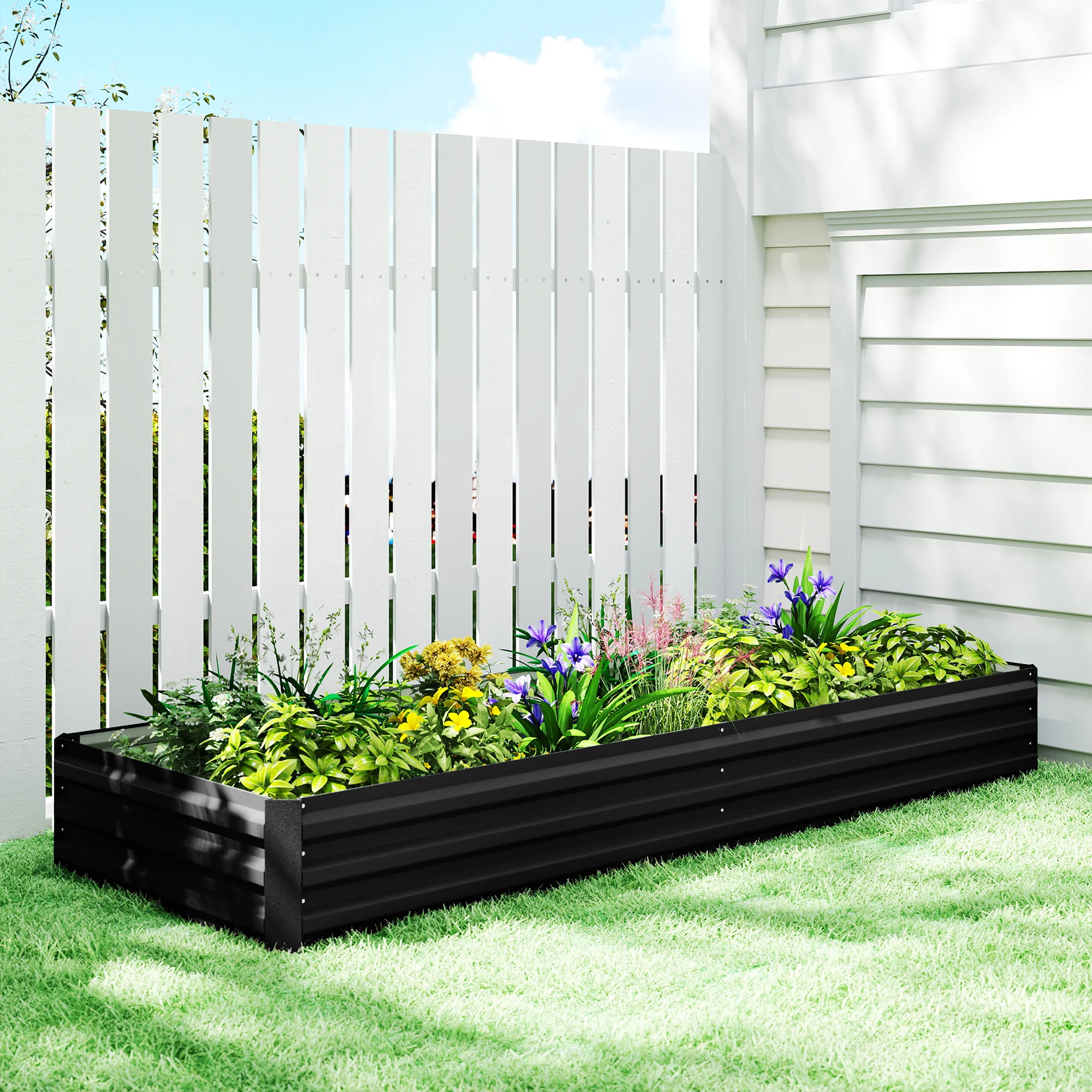 95" x 36" x 12" Galvanized Raised Garden Bed, Easy DIY and Cleaning for Growing Flowers, Herbs, Succulents, Black