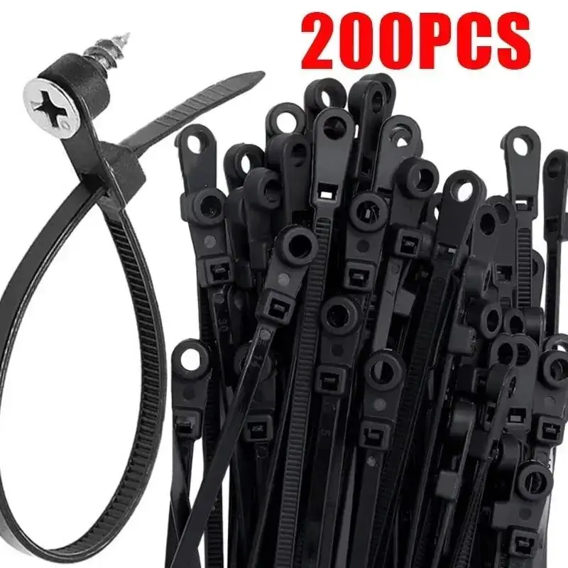 100/200PCS Screw Hole Reusable Fixed Nylon Self-locking Cord Ties Straps Fastening Loop Office Organizer