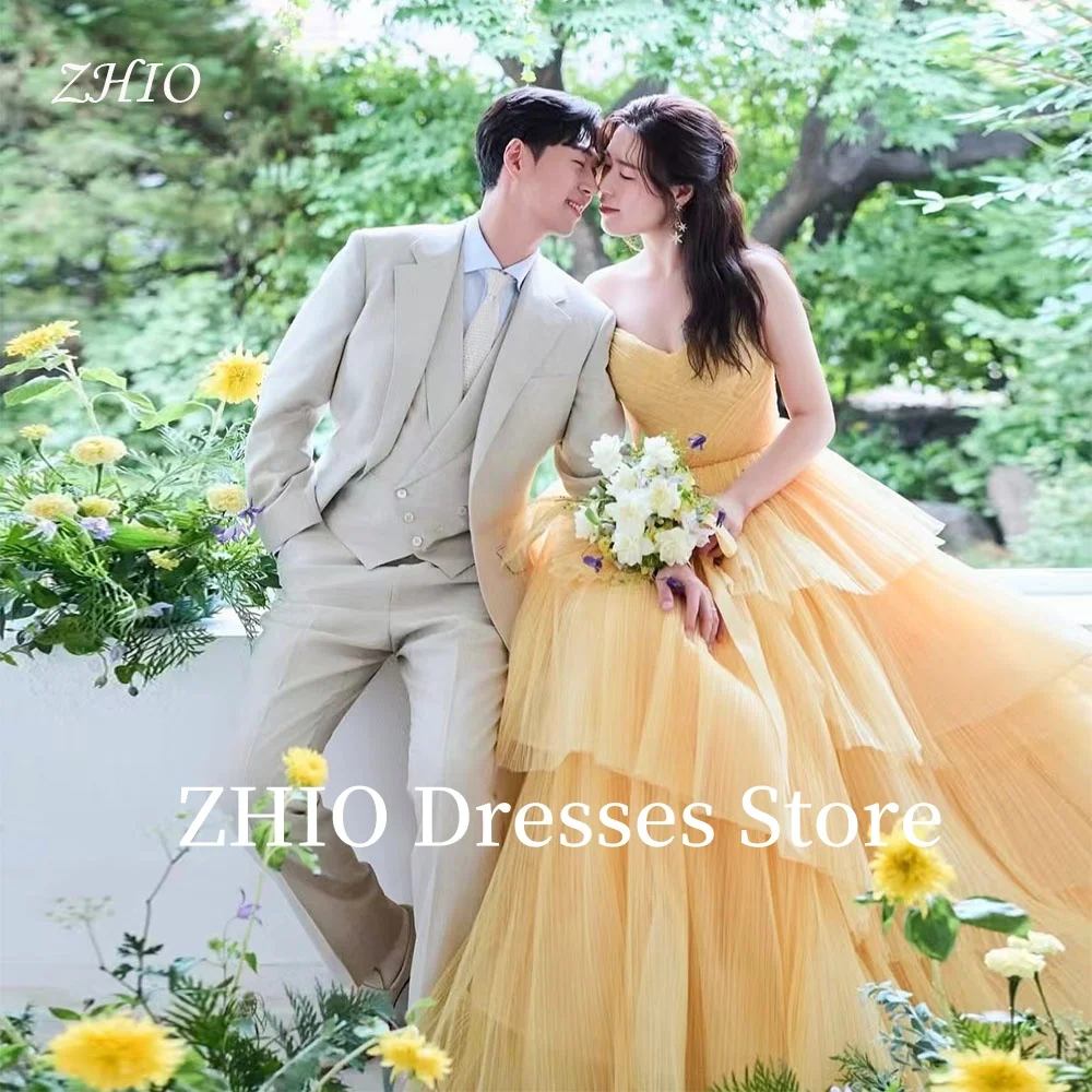 ZHIO فستان زفاف برتقالي أنيق متعدد الطبقات على شكل حرف a سويب تراين للحفلات المسائية فستان زفاف كوري لالتقاط الصور حسب الطلب