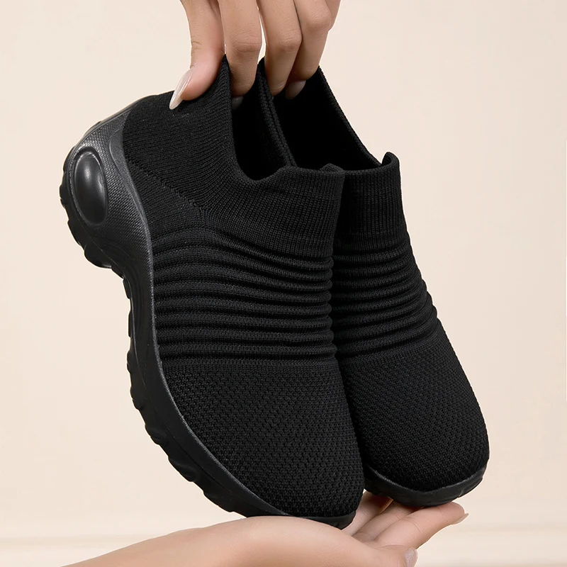 

Женская вулканизированная обувь, однотонная спортивная обувь на толстой подошве и плоском каблуке с разделенной сеткой, дышащая и эластичная ткань