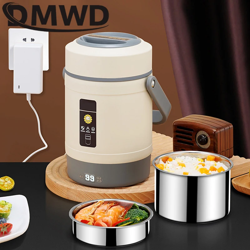 DMWD USB Electric Heated Lunch Box Stainless Steel Food Warmer Bento Lunch Box Container Constant 65℃ Thermal Boxes For Home Car