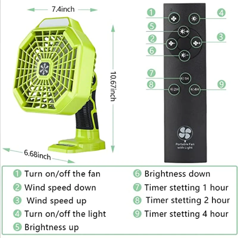 Wielofunkcyjny wentylator do Ryobi 14.4-18V akumulator litowo-jonowy z 3W lekki domowy wentylator kempingowy trzeci bieg wiatr