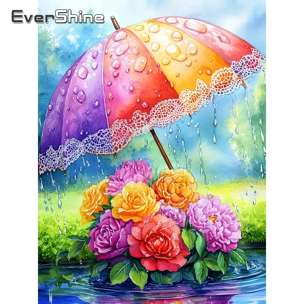 EverShine Diamant-Mosaik Blumenbild mit Vollquadrat-Drillsteinen, Chrysanthemen-Strass-Bild, Stickerei, Regenschirm-Heimdekoration
