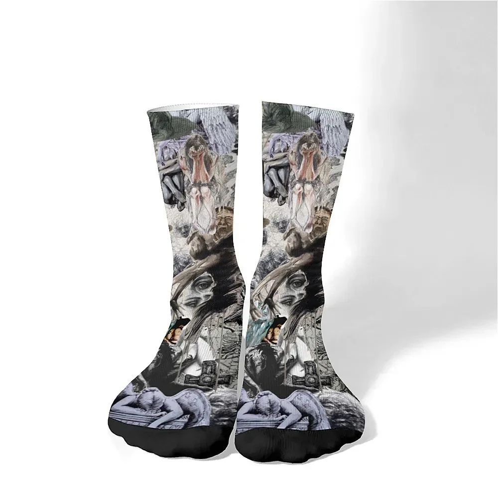

Men's mid-tube socks Crew socks, fun collage abstract art retro style, comfortable fashion casual, novelty holiday party gifts.