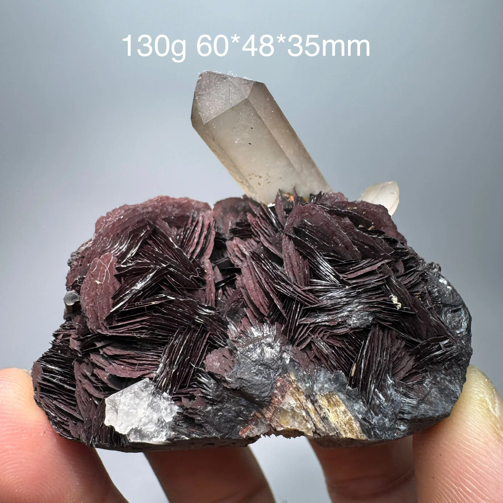 100% Natural Raw Specularite Mineral Specimen Specular Hematite Crystal Quartz Symbiosis Healing Stone Home Decor TT1-15