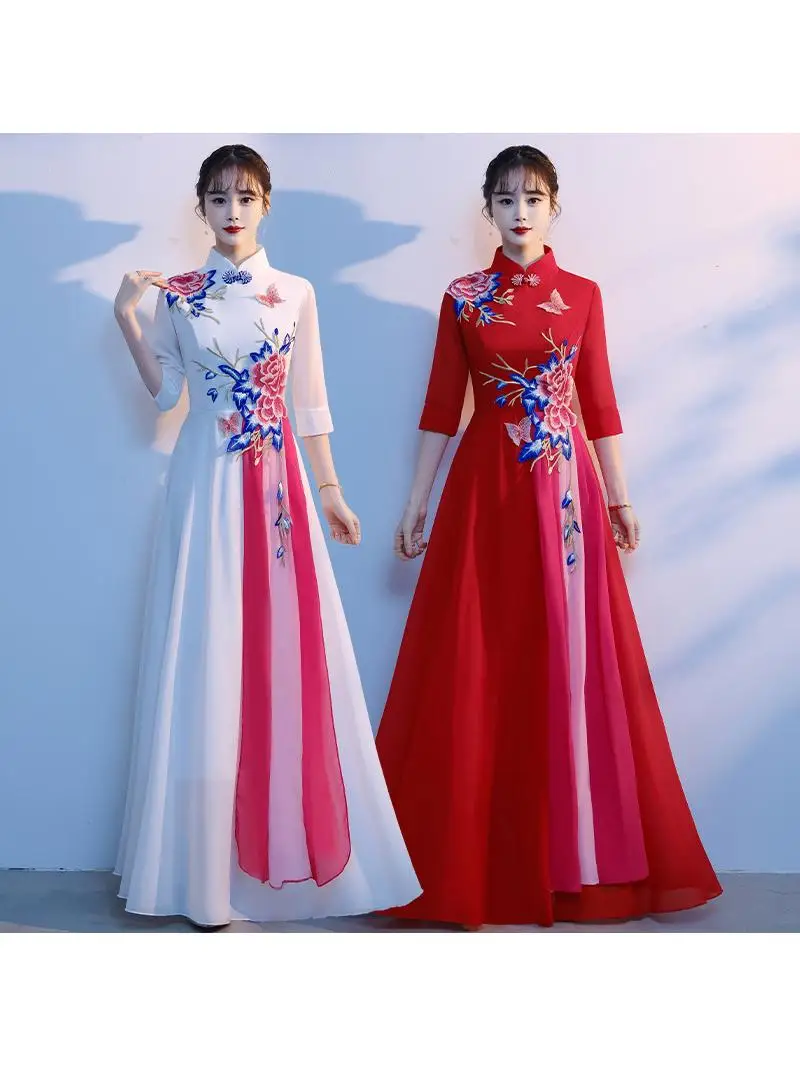 

Костюм для выступлений женского хора: комплект с длинной юбкой, различные размеры, стройнящее вечернее платье, мода весна-лето-осень