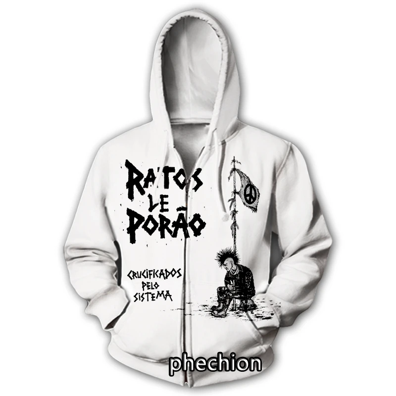 phechion Men/Women 3D Print  RATOS DE PORAO Rock Band Casual Zipper Hoodies Fashion Men Loose Sporting Zip Up Hoodies J16