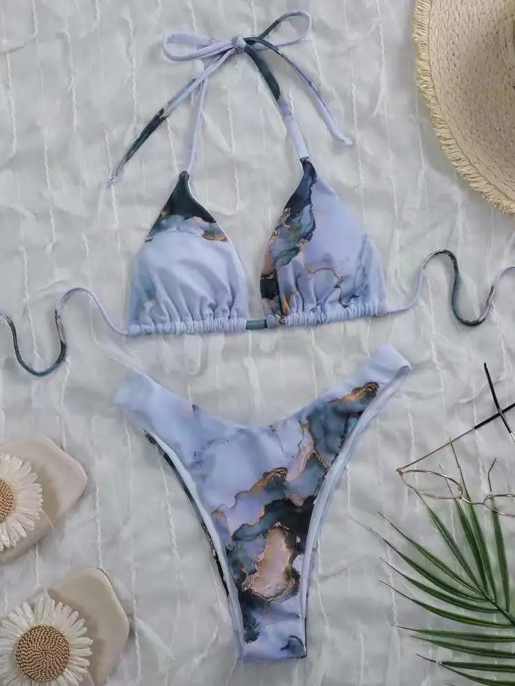 

Новый сексуальный комплект бикини с высокой талией и принтом тай-дай, женская спортивная одежда, купальник из нейлонового материала, отдельный купальник e