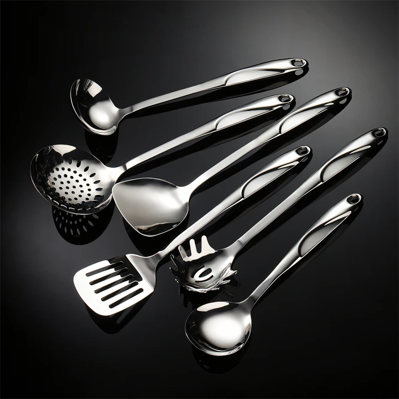 S Shape 304 Stainless Steel Cooking Tools Set Spatula Shovel Colander Utensils for Kitchen Ladles Spoon Public Restaurant