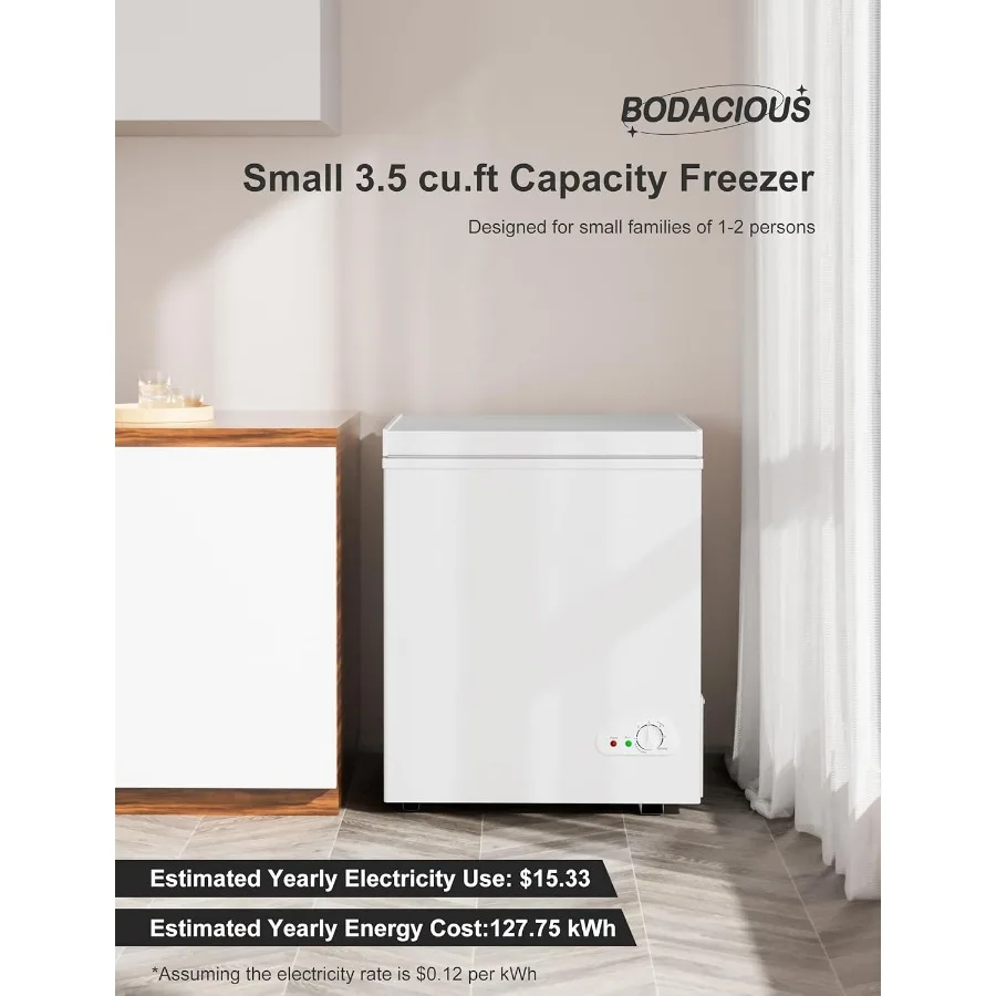 فريزر صغير الحجم بطول 3.5 قدم مكعب للمرآب المنزلي والشقق، فريزر عميق صغير موفر للطاقة مع سلال قابلة للإزالة S