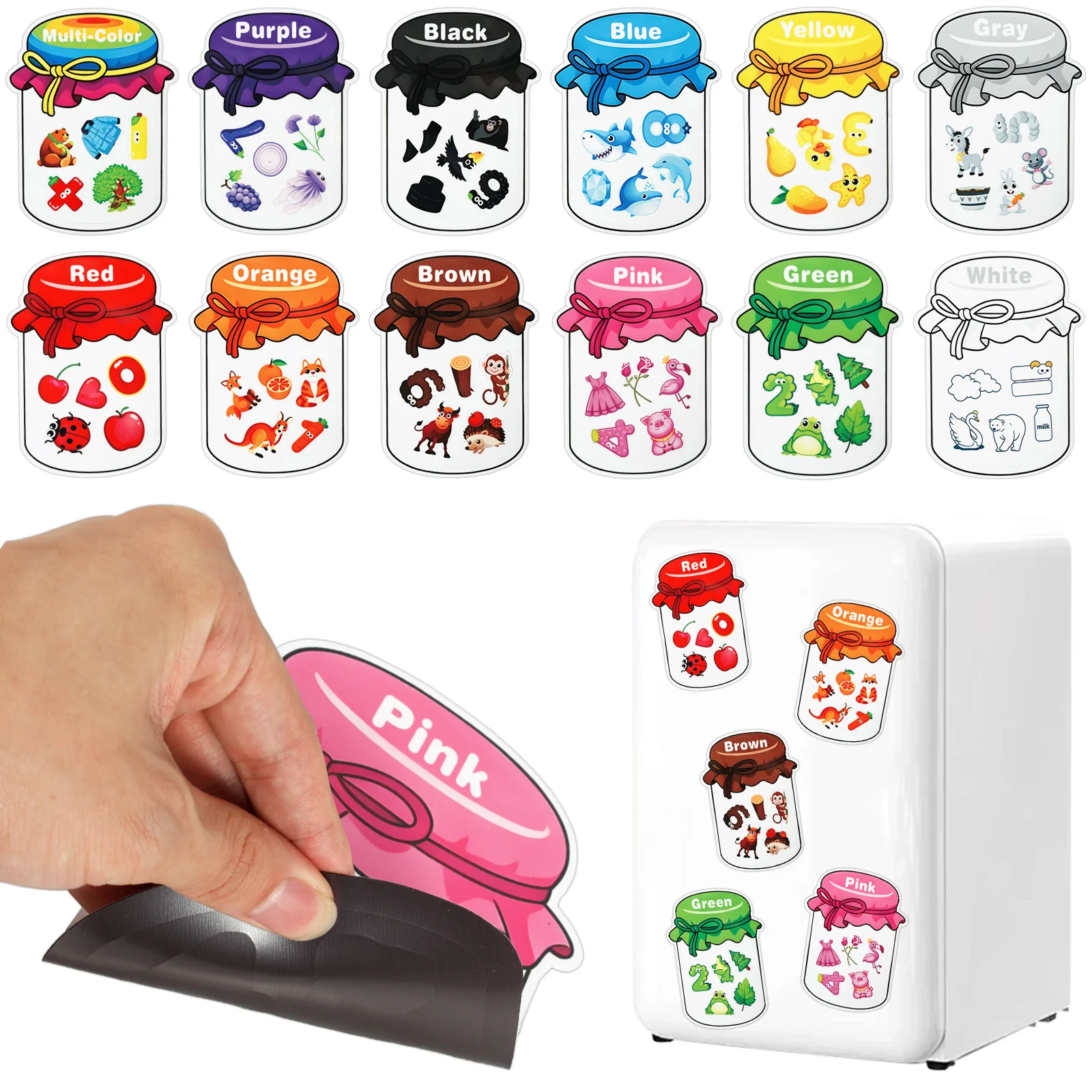12Pcs Magnetic Color Sorting Set Educational Color Sorting Fridge Magnet Magnetic Colors Sorting Toy for Whiteboard Refrigerator